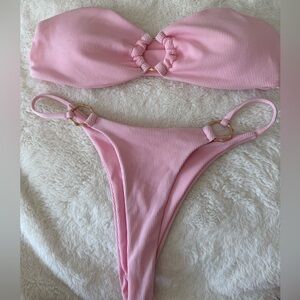 SHEIN Pink Ribbed Bikini Set